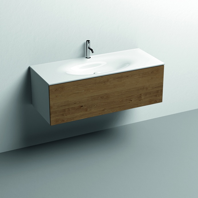 KERASAN SHAPE MOBILE База подвесная 1220х520 мм., 1 ящик, боковины белые/фронт дуб (без раковины) 9325K3 - 0