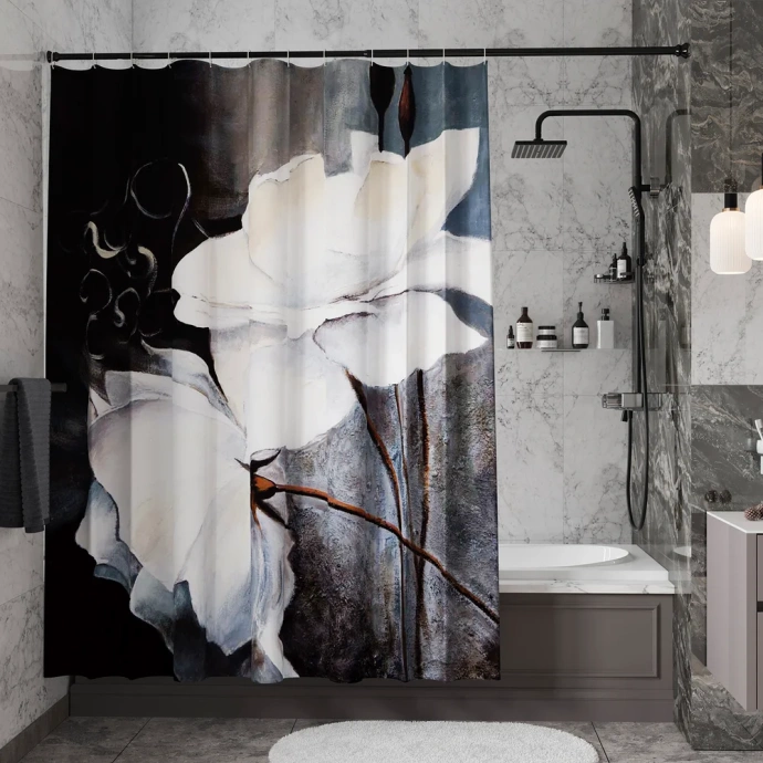 Штора для ванной Wasserkraft Ammer 180х200 рисунок черный SC-70102 - 1