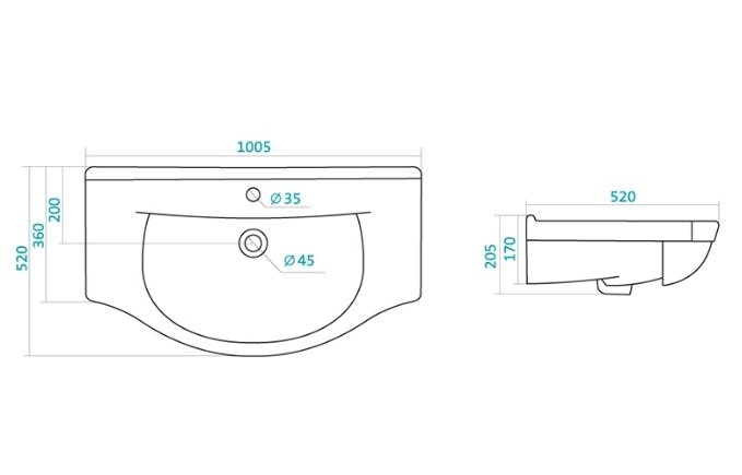 Мебельная раковина Санта Стандарт 100.5 см  Эльбрус100 - 2