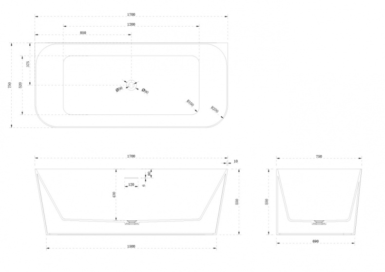 Ванна из искусственного камня ABBER Stein AS9617 белая матовая - 3