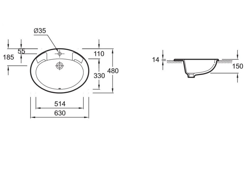 Раковина Jacob Delafon Ovale Dessus E1273 63 см E1273-00 - 1