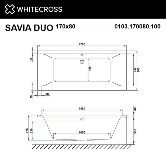 Акриловая ванна Whitecross Savia Duo 170х80 белая хром с гидромассажем 0103.170080.100.LINE.CR - 1