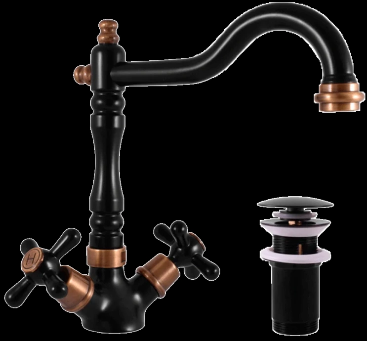 Смеситель для раковины Rav Slezak Morava retro черный матовый - бронза MK121.5/8CMATSM - 0