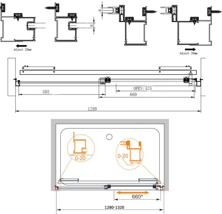 Душевая дверь Cezares Lux soft 132 см  LUX-SOFT-W-BF-1-130-C-Cr-IV - 7
