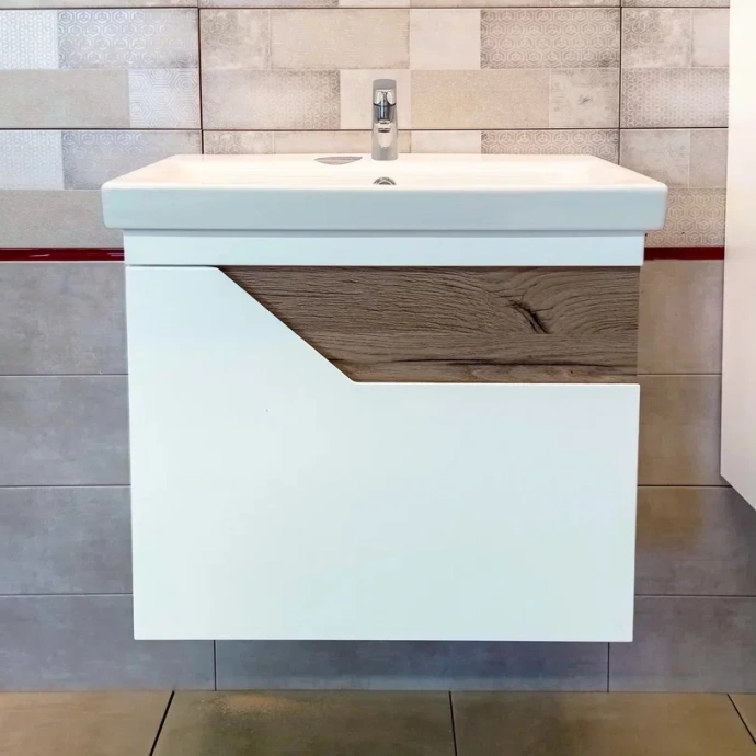 Тумба под раковину Бриклаер Брайтон 60 белая матовая/дуб кера  4627125415784 - 0