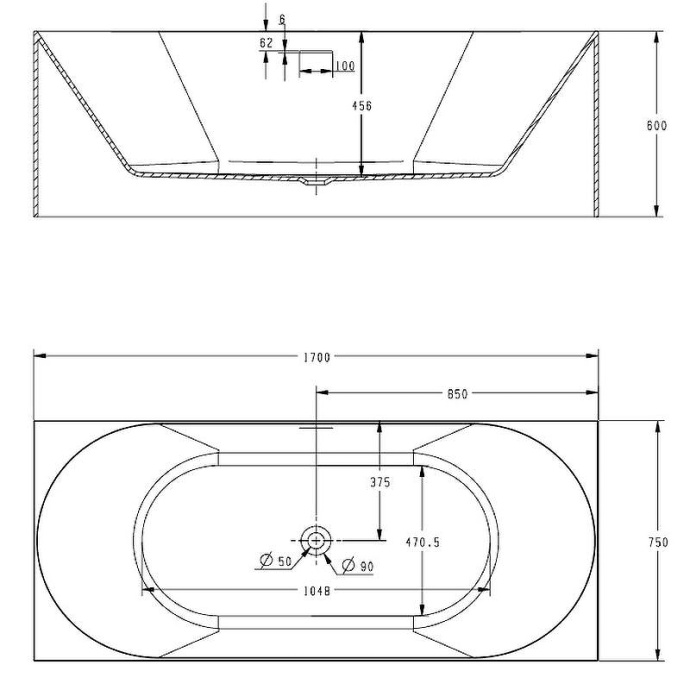 Акриловая ванна ABBER 170х75 белый  AB9281 - 3