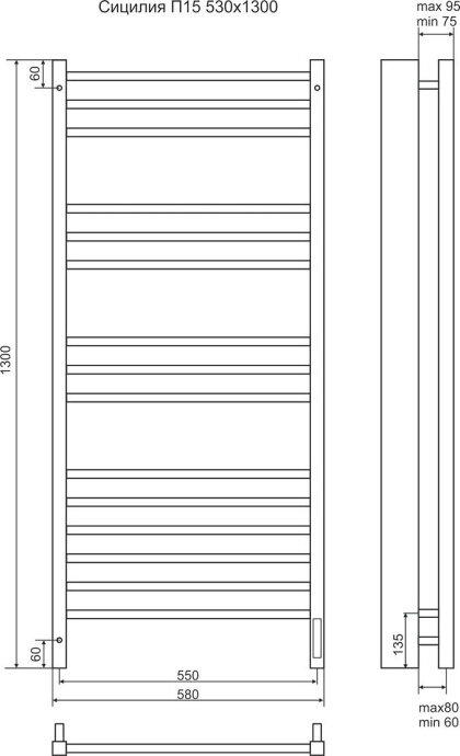 Электрический полотенцесушитель Terminus Сицилия П15 500x1300 Хром 4670078526304 - 2