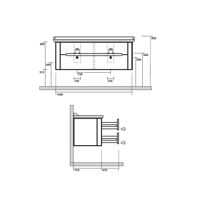 Тумба под раковину Kerasan Waldorf 150 bi vaniglia matt  925430 - 2
