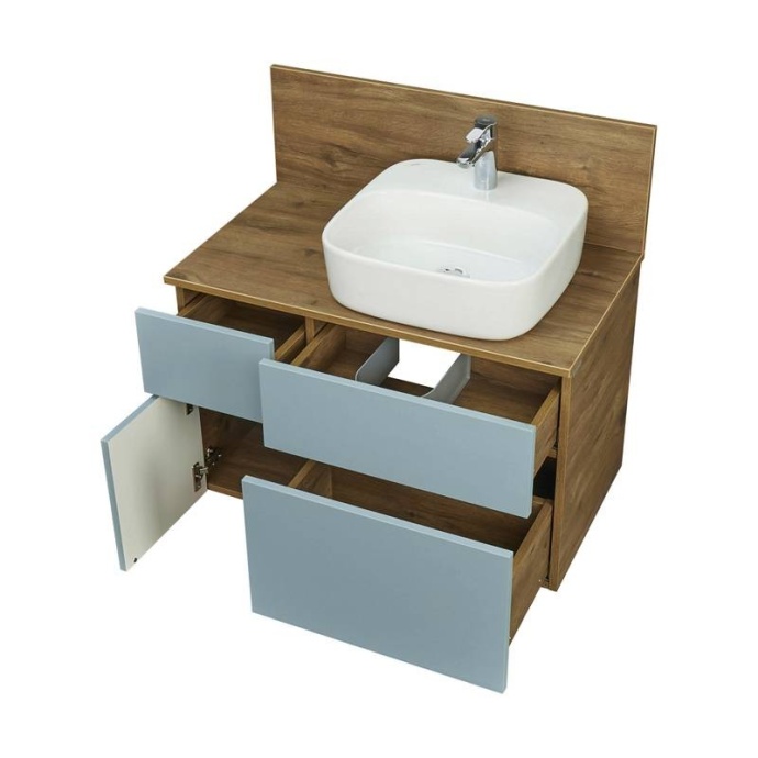 Тумба с раковиной Одри 42 и столешницей Aquaton Мишель 80 светлое дерево-голубой 1A2568K0MIDR0 - 3