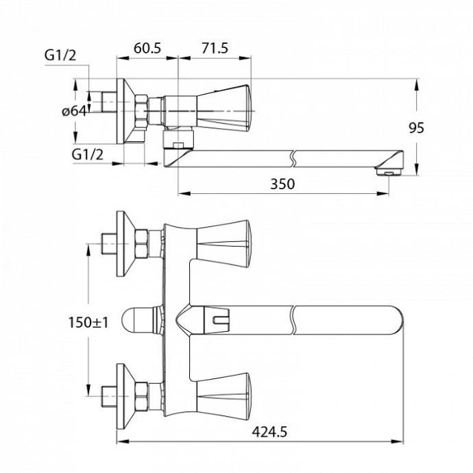 Смеситель для ванны с длинным изливом с керамическим дивертором Bounce, IDDIS, BOUSBL2i10WA - 1
