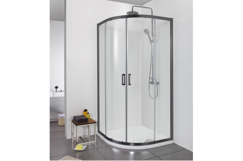 AQ ARI RO 09020BL Душевой уголок 1/4 круга, двери раздвижные 900x900x2000, профиль черный, стекло прозрачное - 2