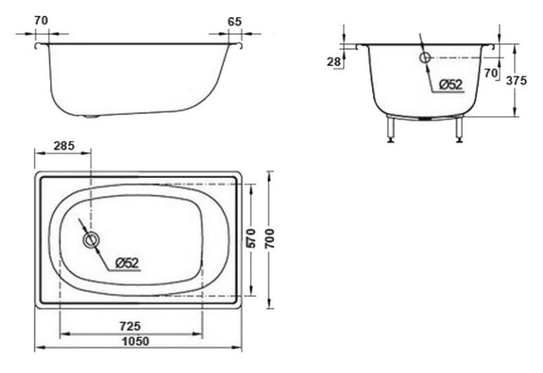 Стальная ванна BLB Europa Mini 105x70 B15E B15ESLS - 2