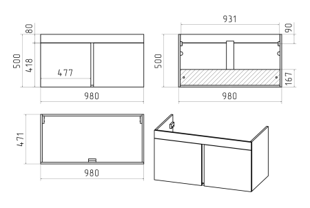 Тумба под раковину Misty Торос 100 серая глянцевая П-Тор0100-011 - 2