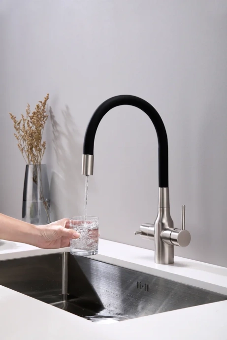 Смеситель для кухни Paulmark Salix с гибким изливом сталь - черный матовый Sa213419-NI - 3