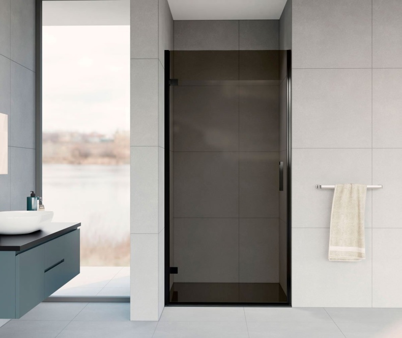 Душевая дверь в нишу Vincea Flex VDP-1F900CGB 90 см, хром, черный профиль, стекло тонированное - 1
