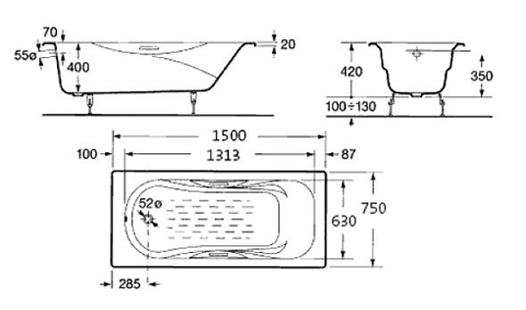 Чугунная ванна Roca Malibu 150x75 см  2315G000R - 2