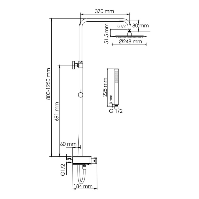 Душевая система WasserKraft 24.8 с термостатом черный матовый - хромоникель A114.258.217.CB Thermo - 2