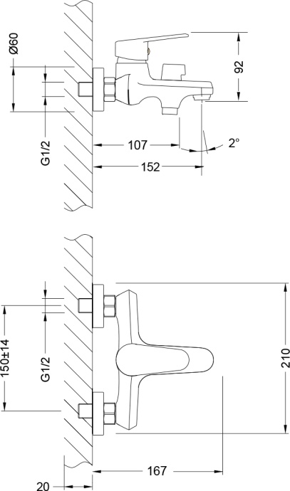 Смеситель Lemark Point для ванны с душем LM0314C - 1