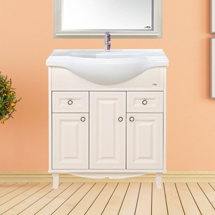 Тумба с раковиной Misty Шармель 80 светло-бежевая эмаль - 0