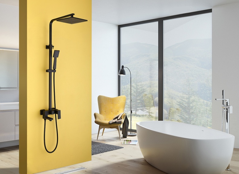 Душевая стойка ABBER Daheim с изливом, черная матовая  AF8216B - 1