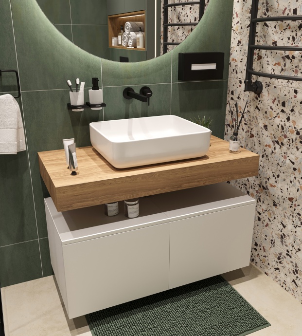 Столешница STWORKI Ольборг 100 дуб французский, без отверстий,  2 тумбы 50, с раковиной STWORKI Soul 1 белой 489116 - 3