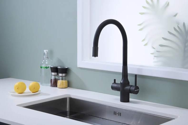 Смеситель для кухни Paulmark Salix с гибким изливом темно серый - черный матовый Sa213419-401 - 1