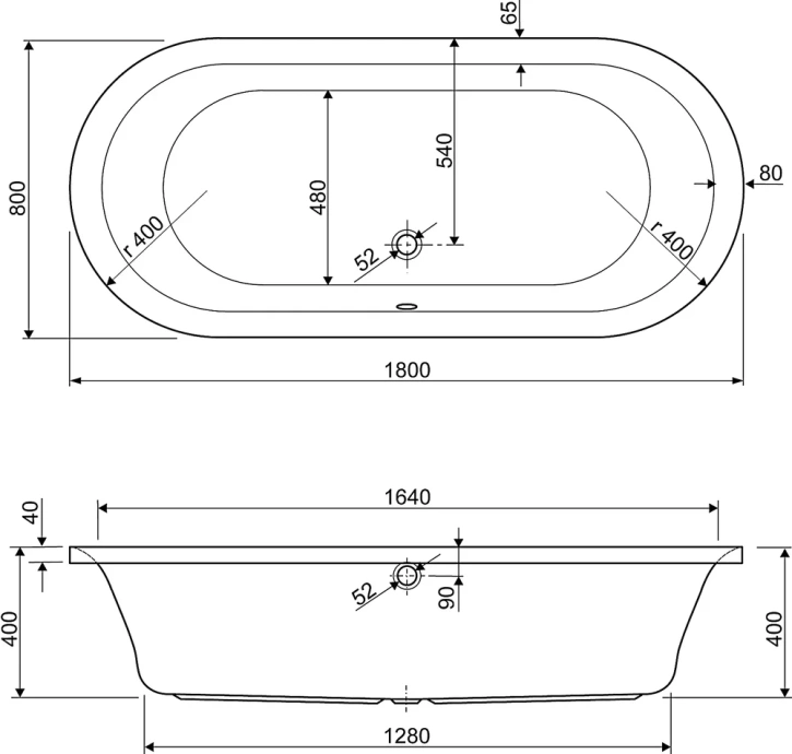 Акриловая ванна Cezares Metauro Central 180x80  METAURO-Central-180-80-40-W37 - 2