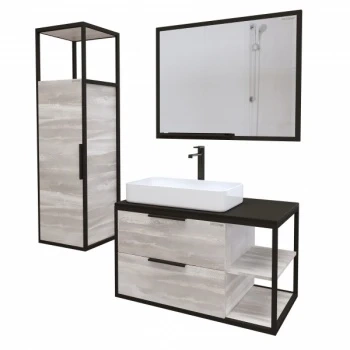 Шкаф пенал для ванной Grossman ЛОФТ шанико/металл черный  304002 - 2