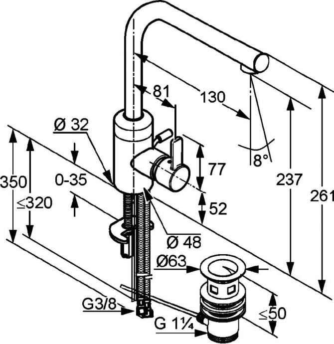 Смеситель для раковины Kludi  хром  382940575 - 2