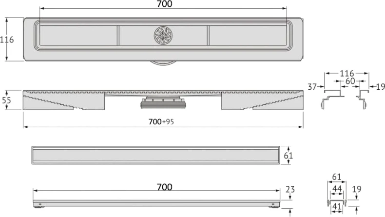Душевой лоток Berges B1 Keramik 70 черный матовый 095018 - 1