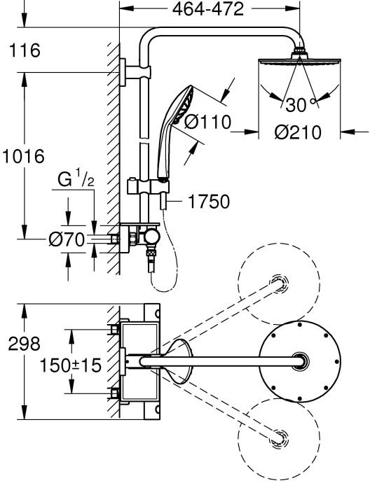 Душевая стойка Grohe Euphoria 210 26363000 с термостатом - 4