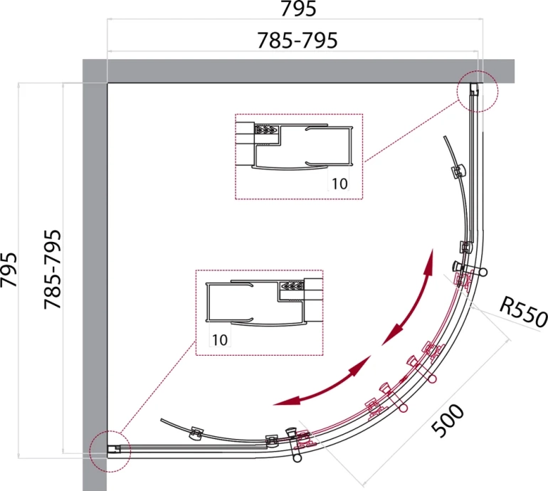 Душевой уголок BelBagno Uno 80 стекло текстурное  UNO-195-R-2-80-P-Cr - 7