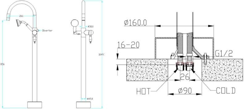Смеситель Boheme Brillante 269 напольный, для ванны с душем - 1