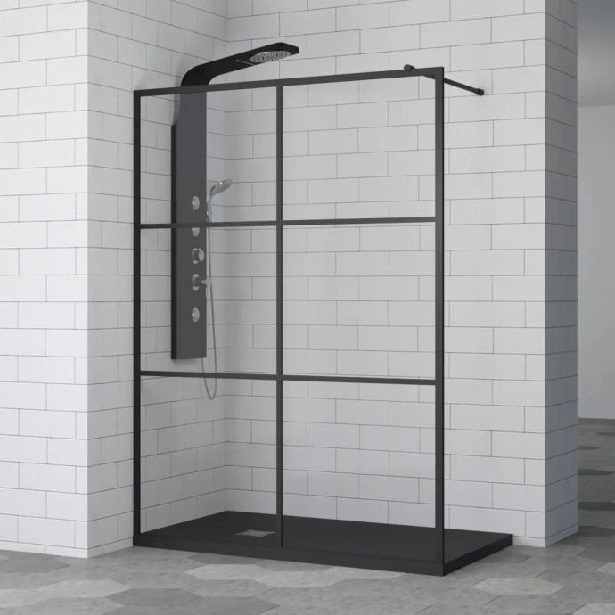 Душевая перегородка RGW Walk In WA-011B 100х200 профиль черный стекло прозрачное с рисунком 35101100-84 - 0