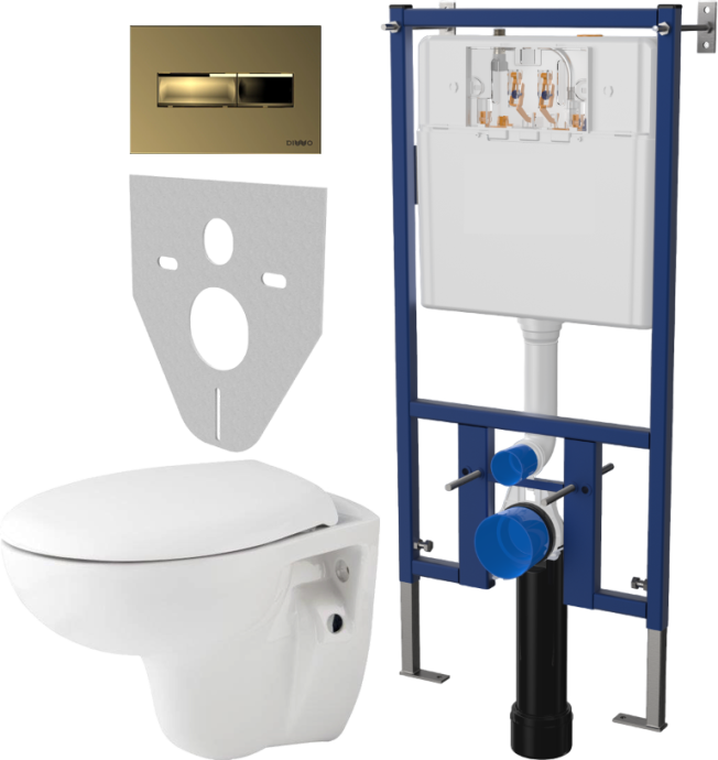 Комплект Унитаз подвесной Seramiksan Natura A051041H + Система инсталляции для унитазов DIWO 4501 + Кнопка смыва DIWO 7325 золотая 577696 - 0