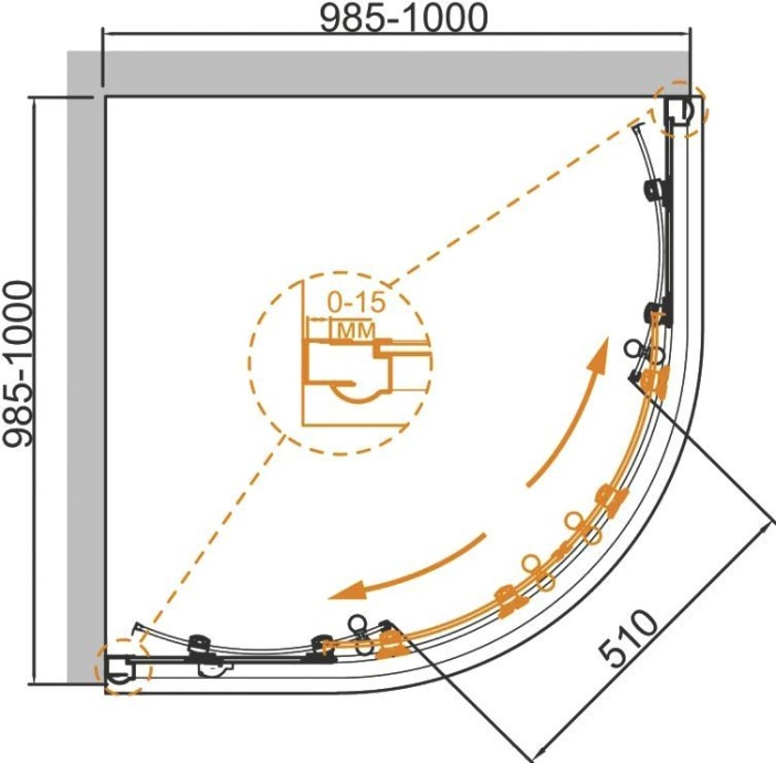 Душевой уголок Cezares Giubileo-R2-100 прозрачное стекло, золото GIUBILEO-R-2-100-SCORREVOLE-C-G - 4
