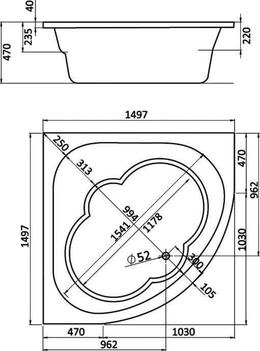 Акриловая ванна Santek Канны 150x150 см  1.WH11.1.983 - 2