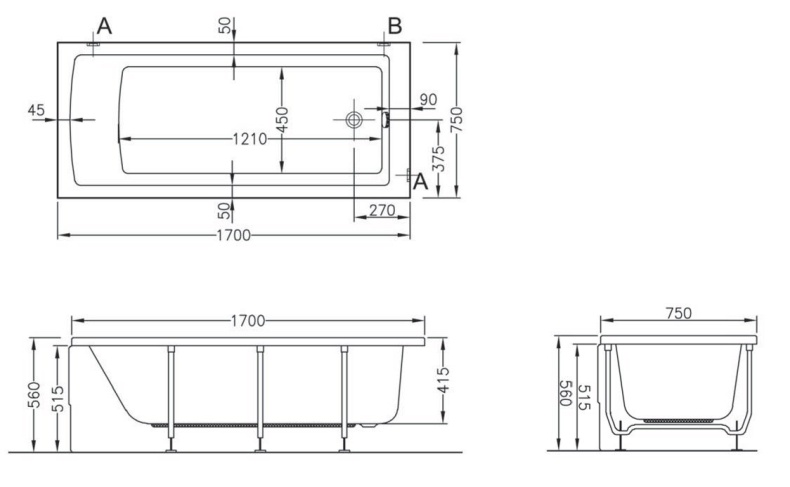 Акриловая ванна Vitra Neon 170x75 см  52280001000 - 1