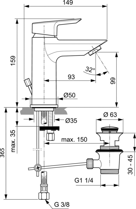 Смеситель для раковины Ideal Standard Tesi хром A6557AA - 6