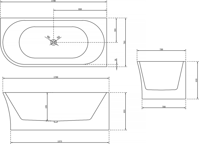 Акриловая ванна Abber AB9257-1.7 R - 2
