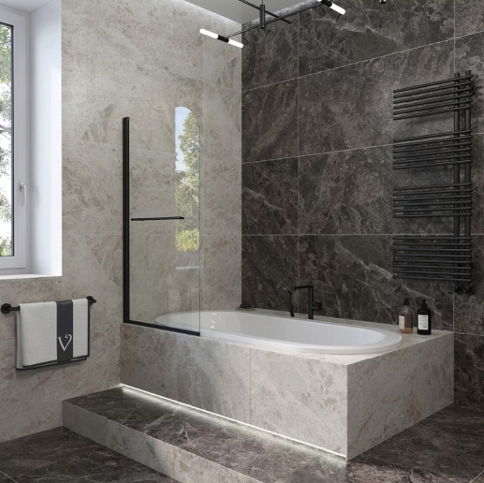 Шторка на ванну Veconi Palau PL79B-90-01-C4 90 см, профиль черный - 1