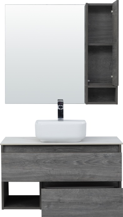 Мебель для ванной STWORKI Карлстад 90 дуб рошелье, монте тиберио, в стиле лофт, серая, подвесная (комплект, гарнитур) 425502 - 9