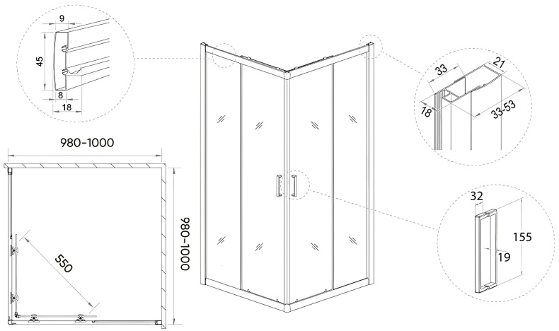 Душевой уголок Veconi Rovigo 100х100, хром  RV11-100-01-C5 - 2