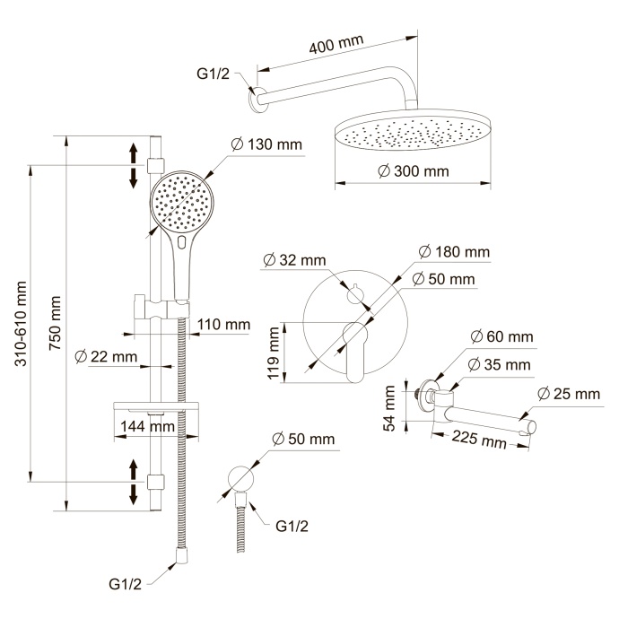 Swedbe Platta Душевой комплект со встроен.смесит. (с монтаж.боксом), верхн.душ. и повор.изливом 5542 - 4