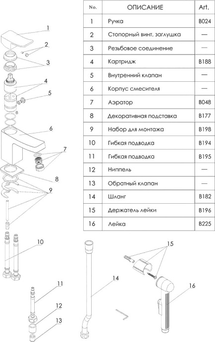 Смеситель Wasserkraft Aller 1068 для раковины с гигиеническим душем - 6