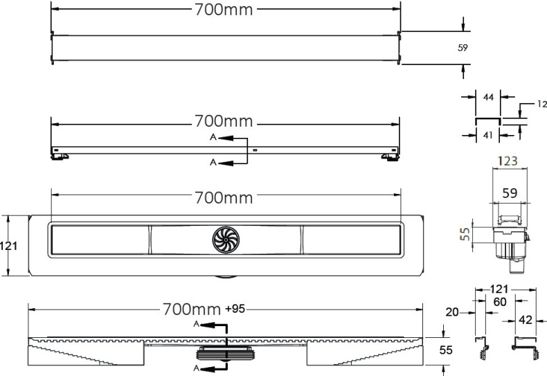 Душевой лоток Berges Wasserhaus C1 Norma 70 см 090038 - 6