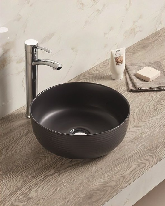 Раковина керамическая накладная AM-102-MB, цвет чёрный матовый, 358x358x137 - 0