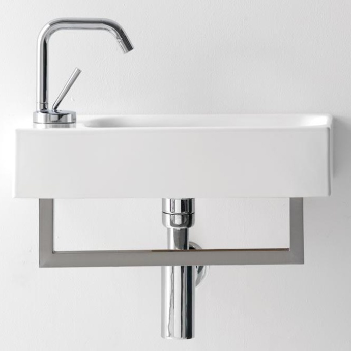 KERASAN Cento раковина подвесная 45х25см с 1отв под смеситель слева - SX, (с отверстиями для крепления к стене), цвет белый 353701L*1 - 0