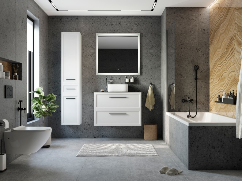 Тумба с раковиной STWORKI Эстерсунд 90 белая матовая, роверелла с отверстием под смеситель в столешнице 460339 - 1