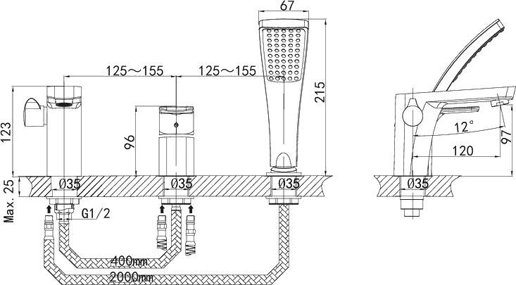Смеситель D&K Berlin Freie DA1434901 на борт ванны - 1